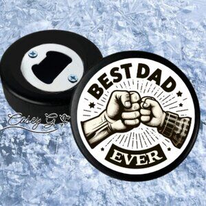 NEW*Father's Day*Best Dad Ever Fist Pump*Hockey Puck Bottle Opener
